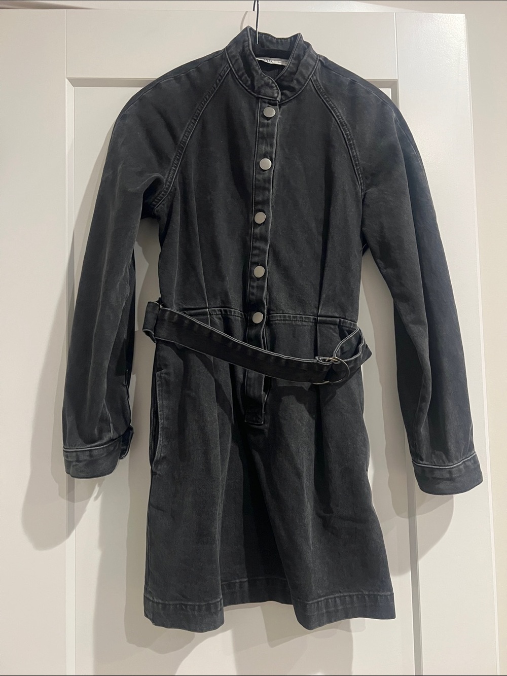 Zara Black Button-Front Mini Dress with Belt